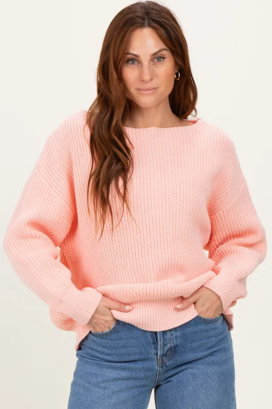 Peach Chunky Knit Boat Neck Sweater sold by Pinkblush