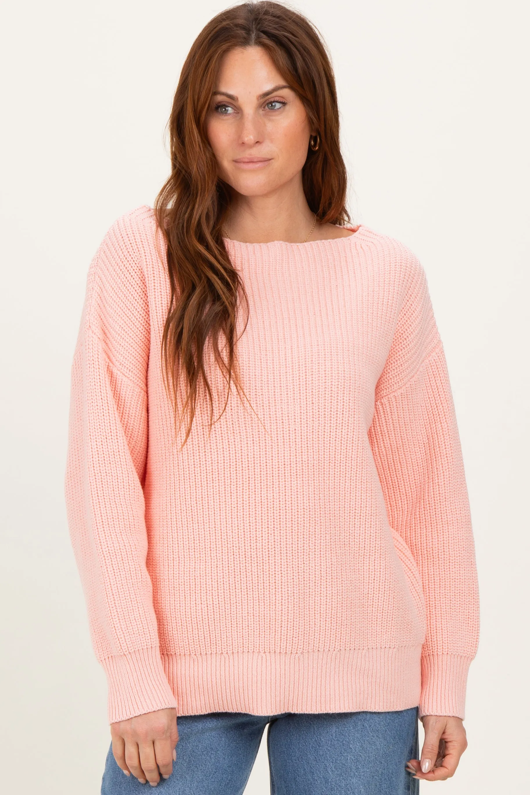 Peach Chunky Knit Boat Neck Sweater sold by Pinkblush product image thumbnail 2