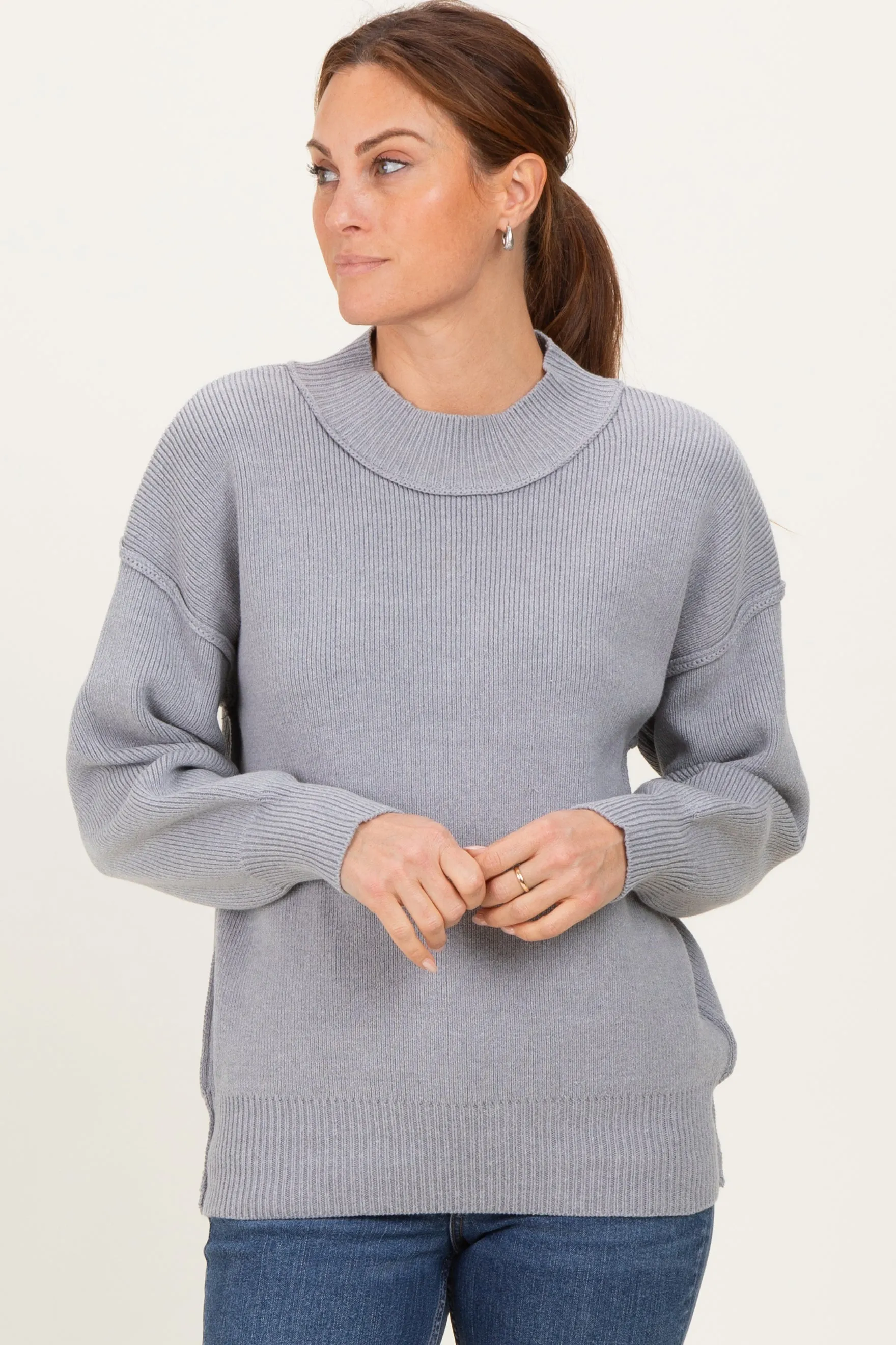 Grey Wide Neck Drop Shoulder Sweater sold by Pinkblush