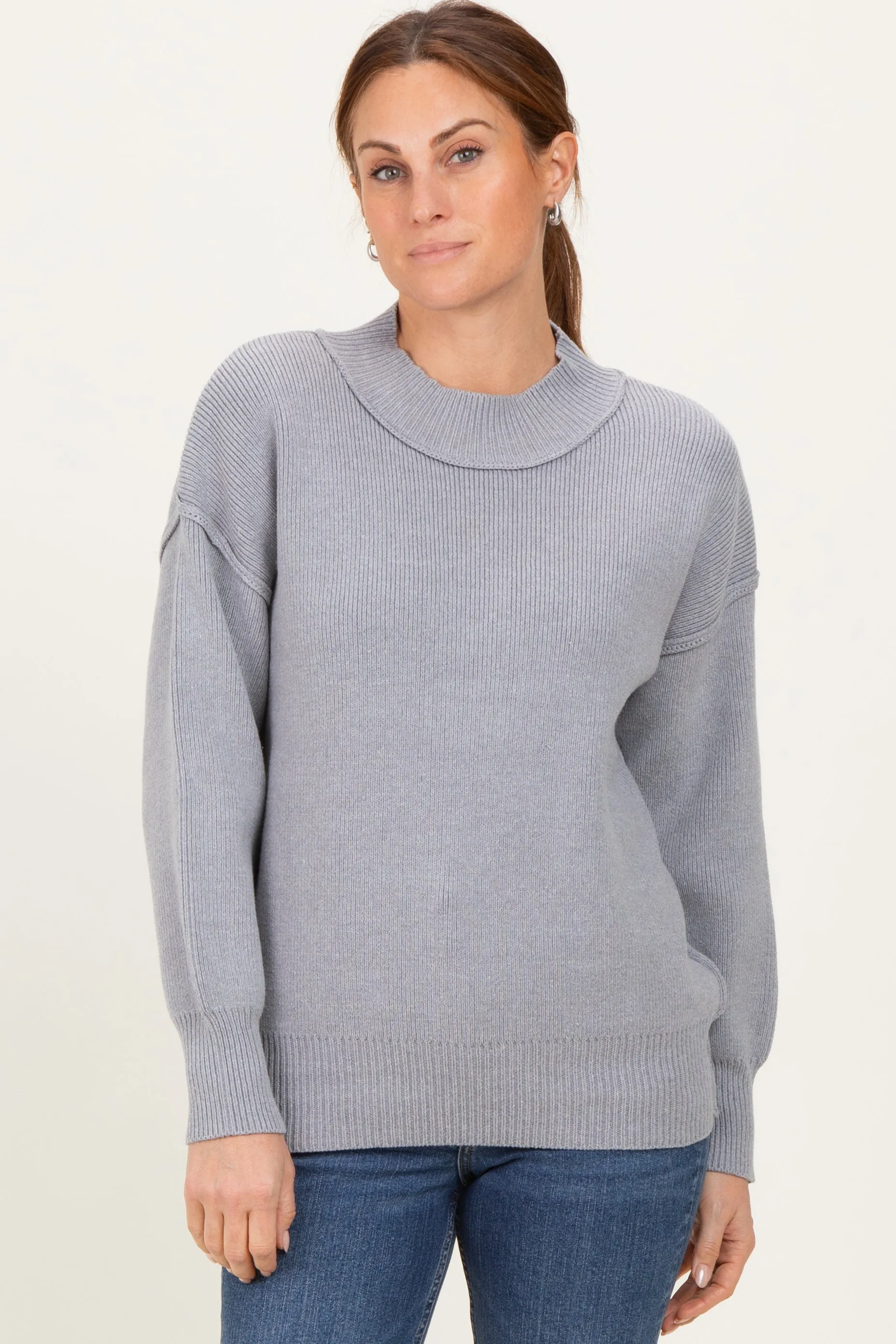 Grey Wide Neck Drop Shoulder Sweater sold by Pinkblush product image thumbnail 2