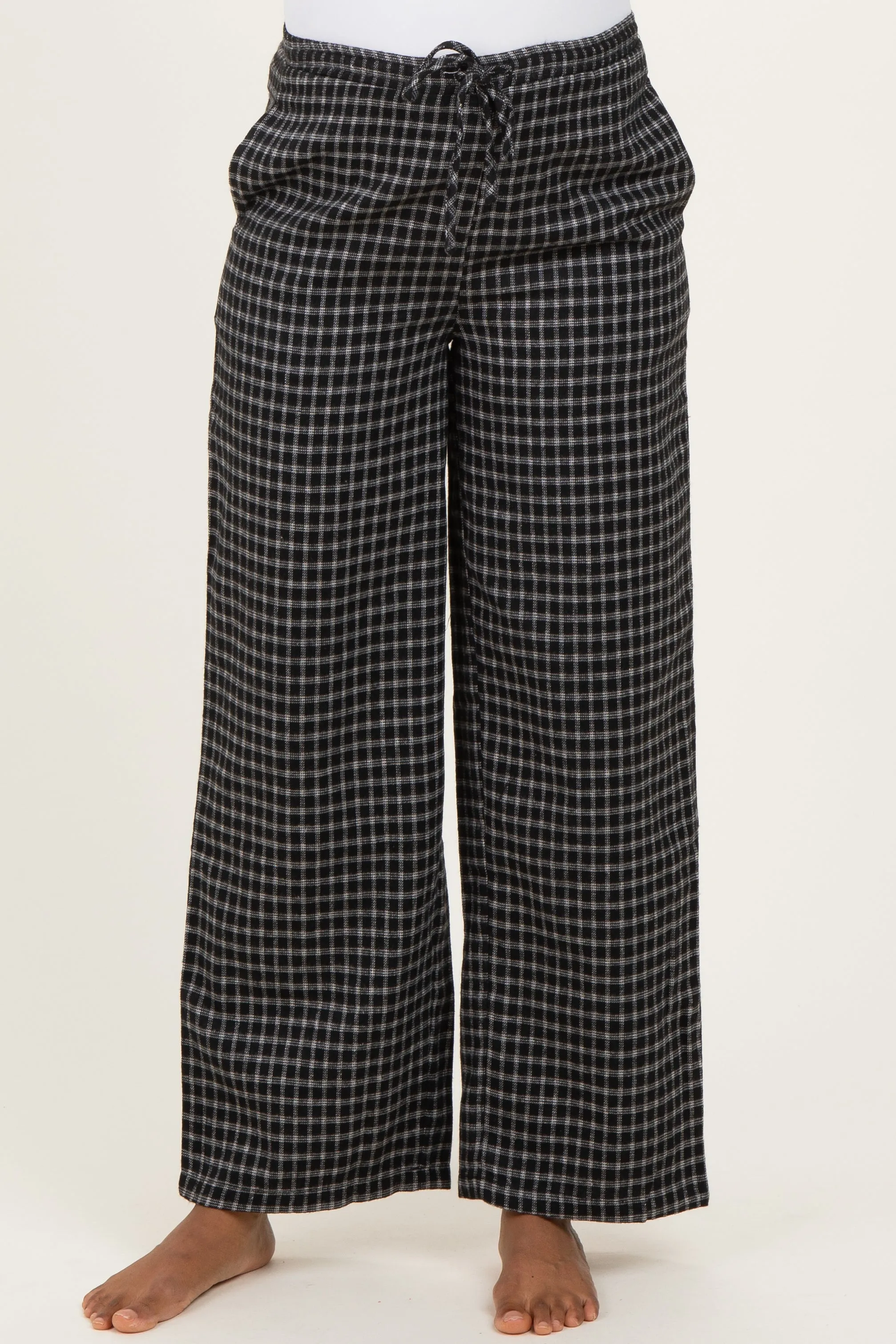 Black Plaid Drawstring Maternity Flannel Pants sold by Pinkblush product image thumbnail 3