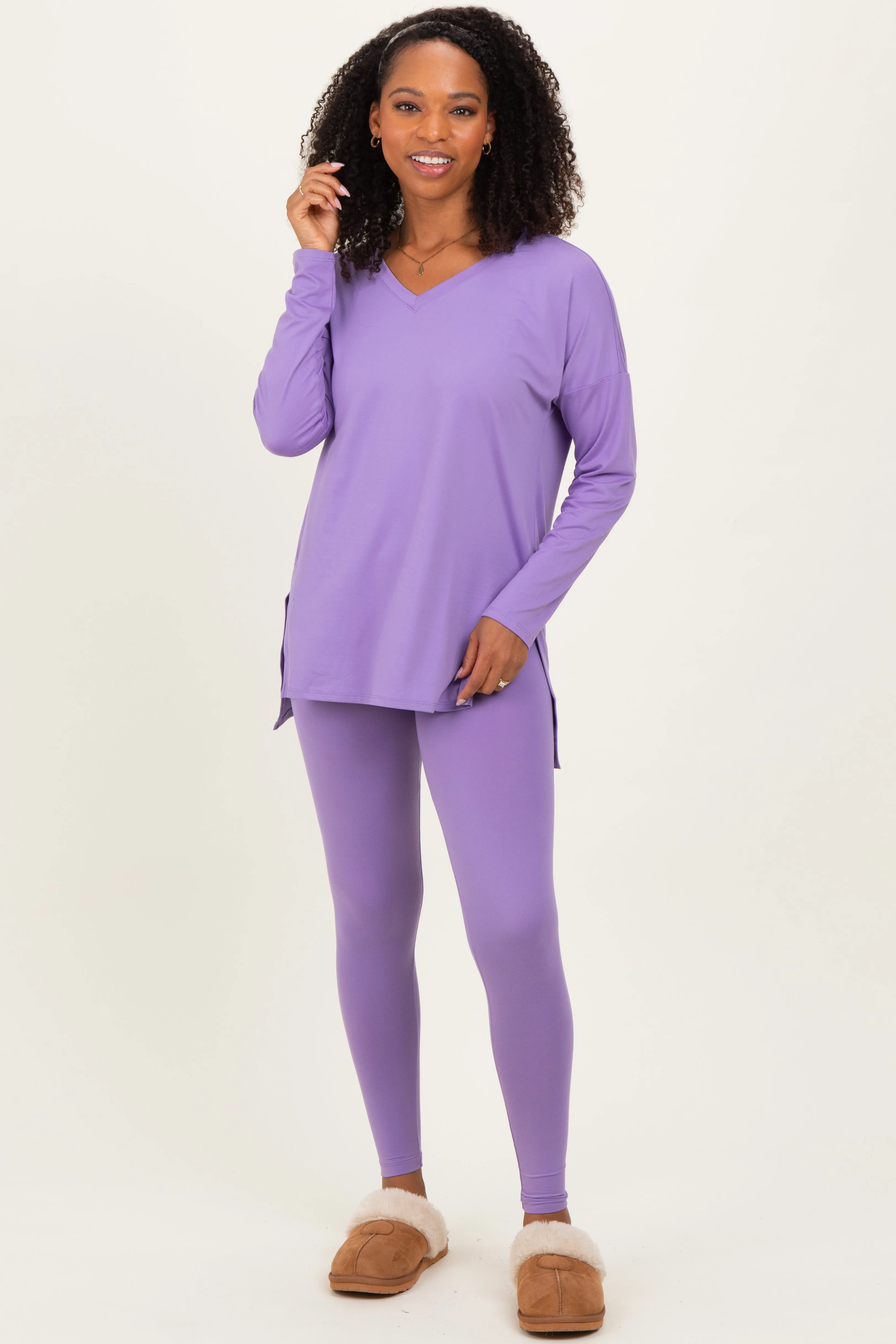Lavender Brushed Knit Oversized Top and Legging Set sold by Pinkblush