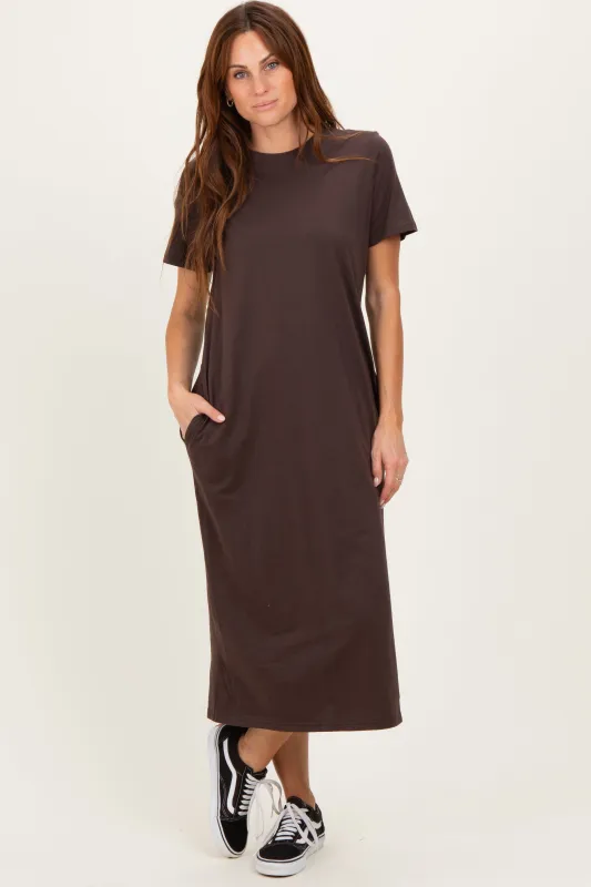 Dark Chocolate Cotton T-Shirt Midi Dress sold by Pinkblush