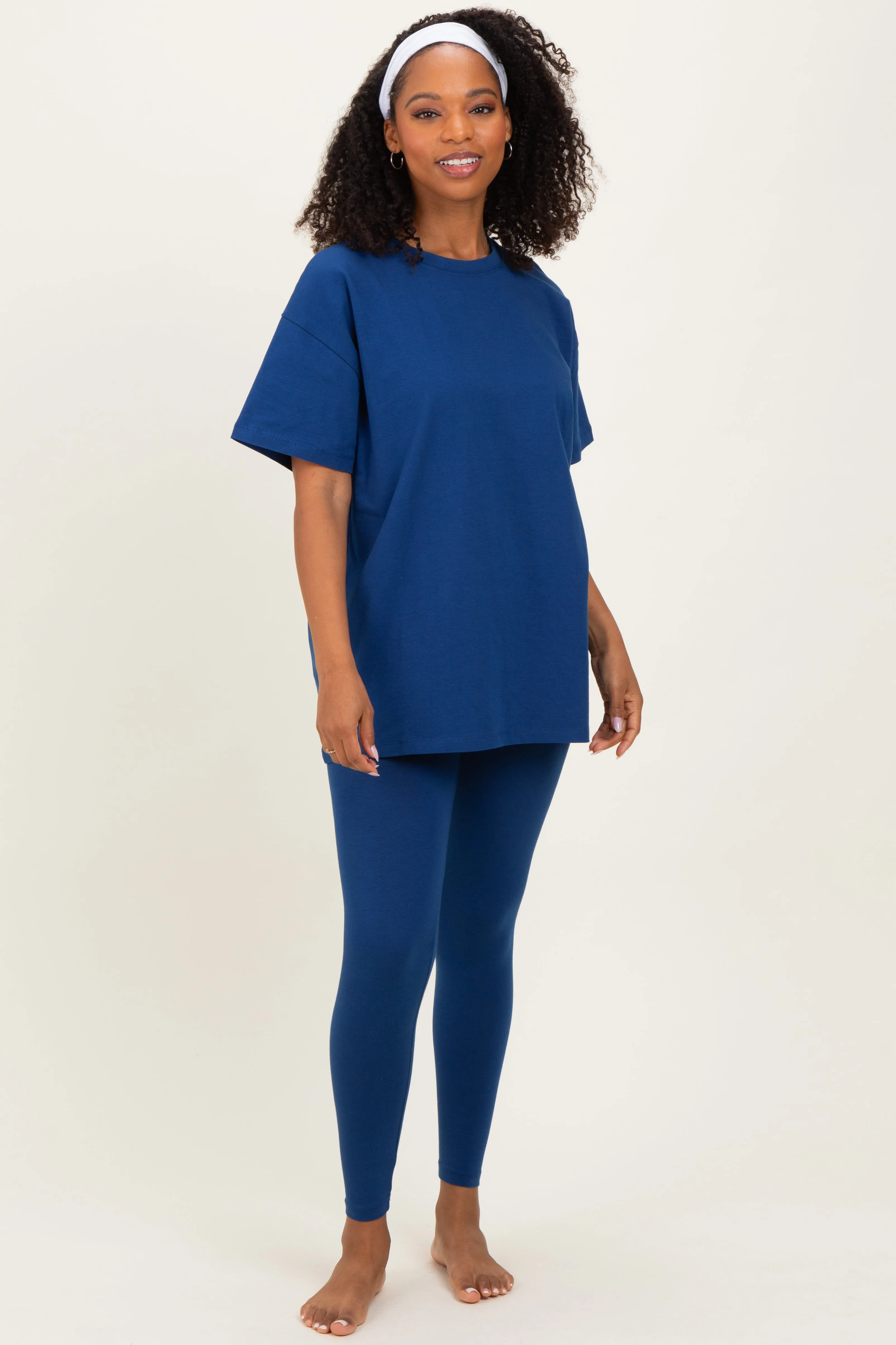 Navy Oversized Crewneck Short Sleeve and Legging Set sold by Pinkblush product image thumbnail 2
