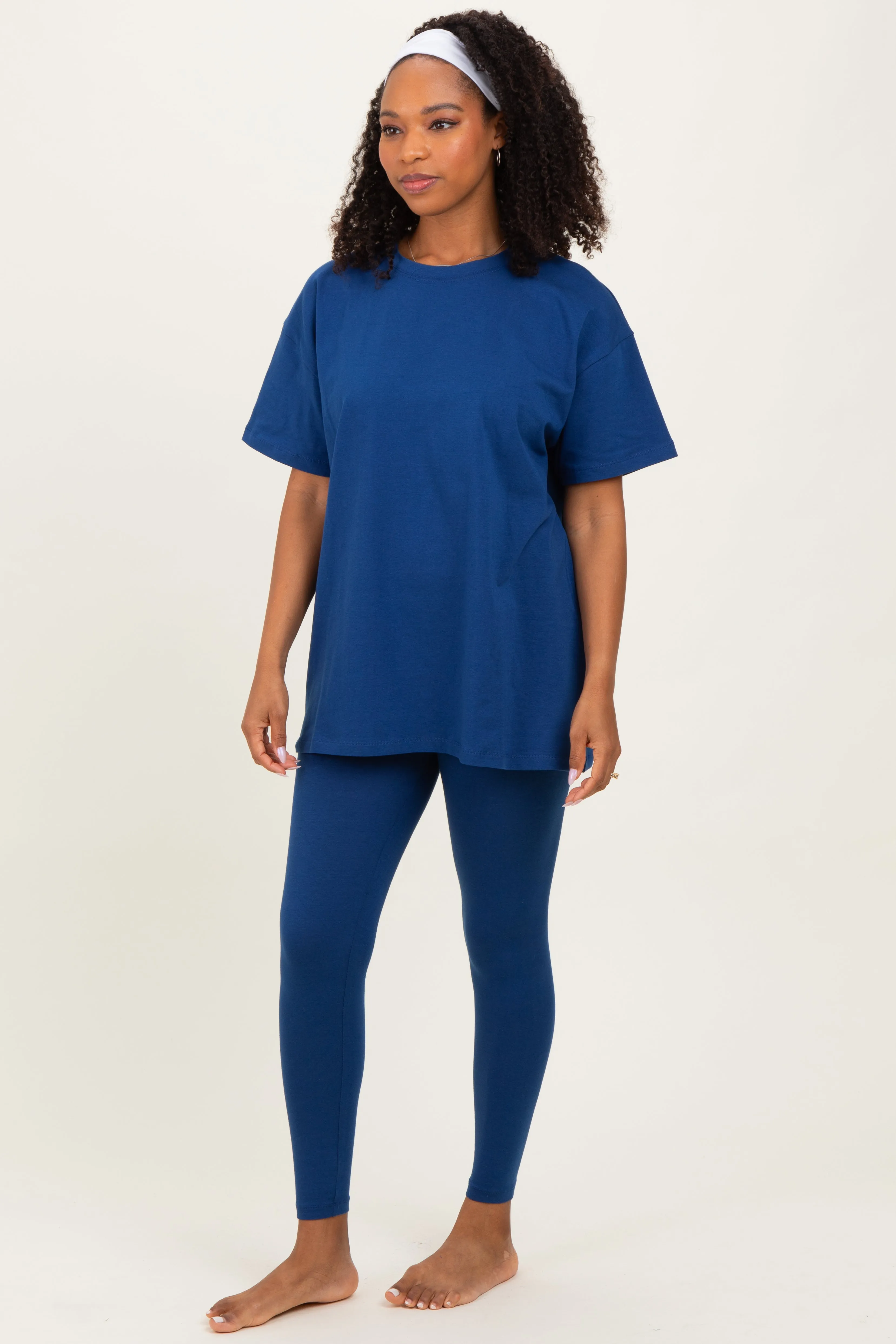 Navy Oversized Crewneck Short Sleeve and Legging Set sold by Pinkblush product image thumbnail 3