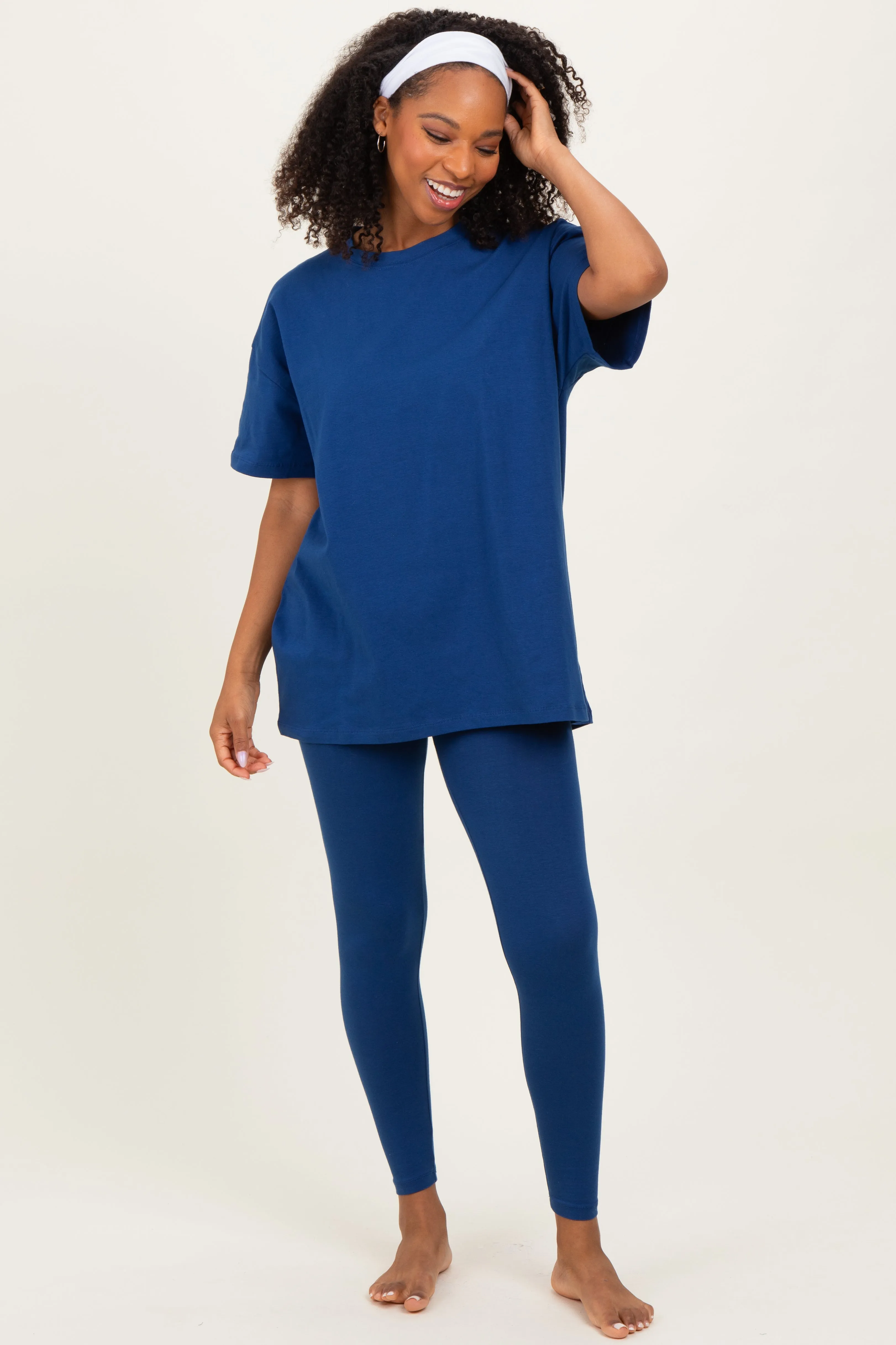 Navy Oversized Crewneck Short Sleeve and Legging Set sold by Pinkblush