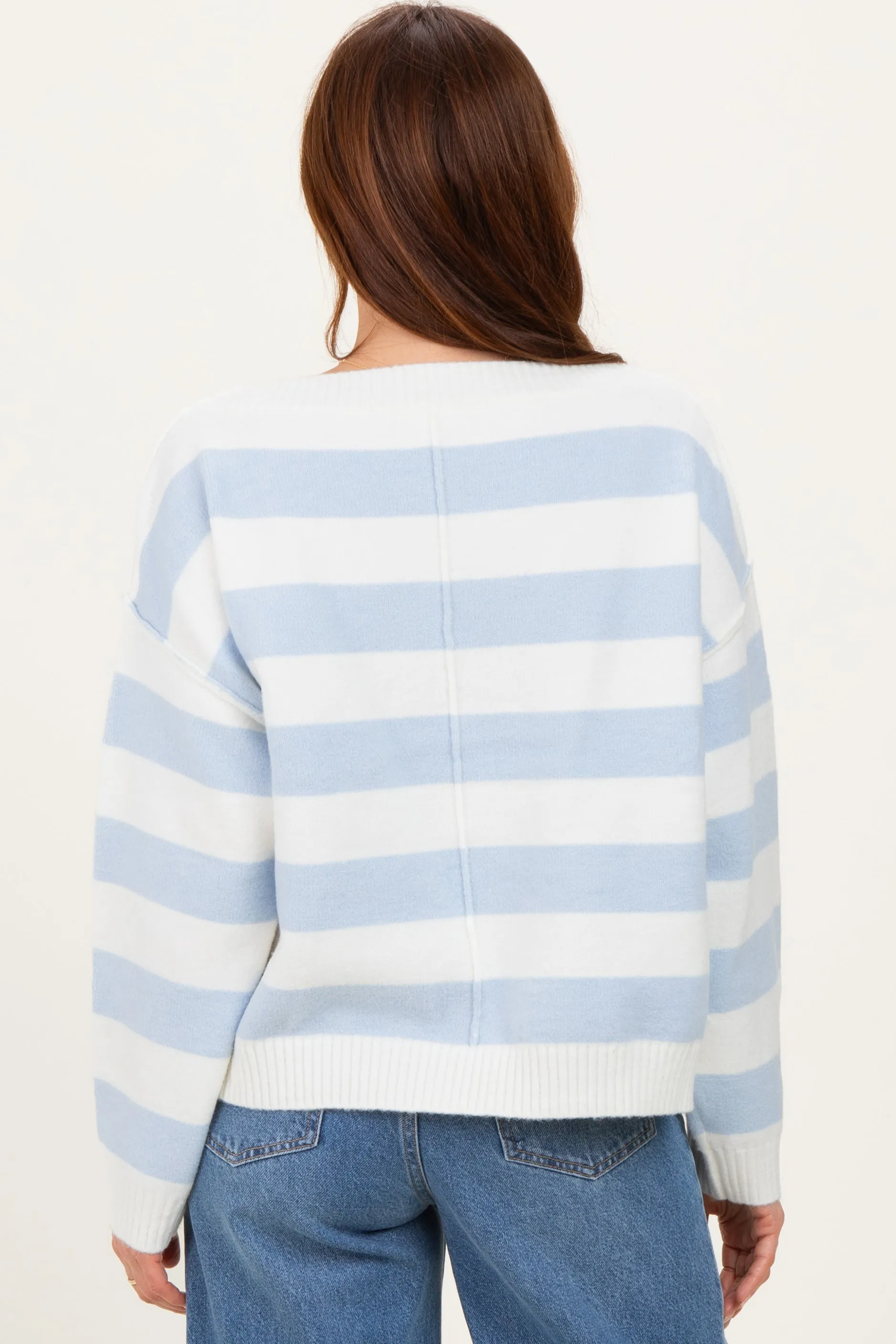Light Blue Wide Stripe Boat Neck Sweater sold by Pinkblush product image thumbnail 4