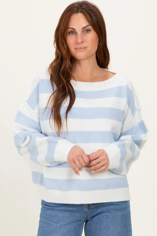 Light Blue Wide Stripe Boat Neck Sweater sold by Pinkblush