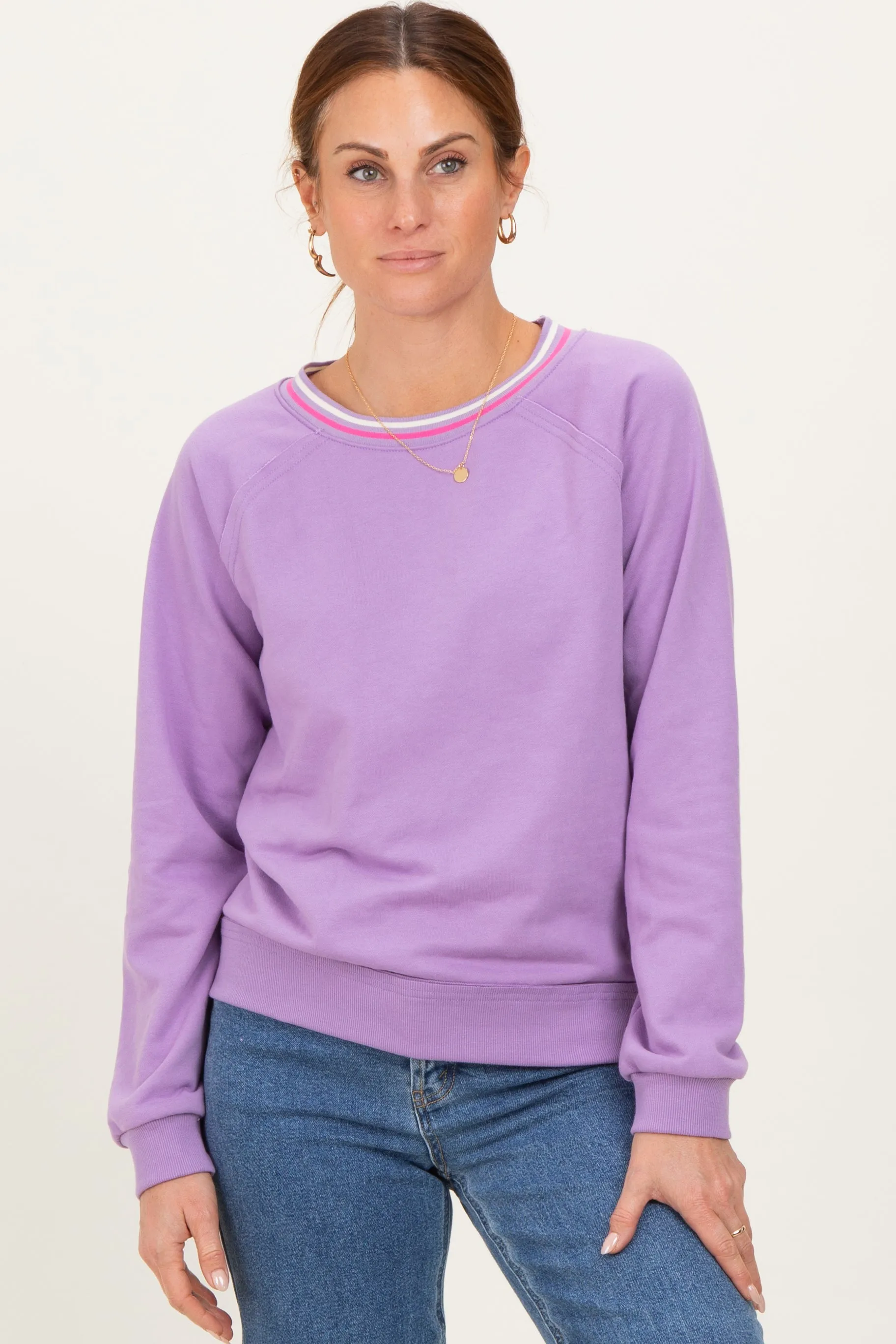 Violet Striped Neckline Terry Sweatshirt sold by Pinkblush