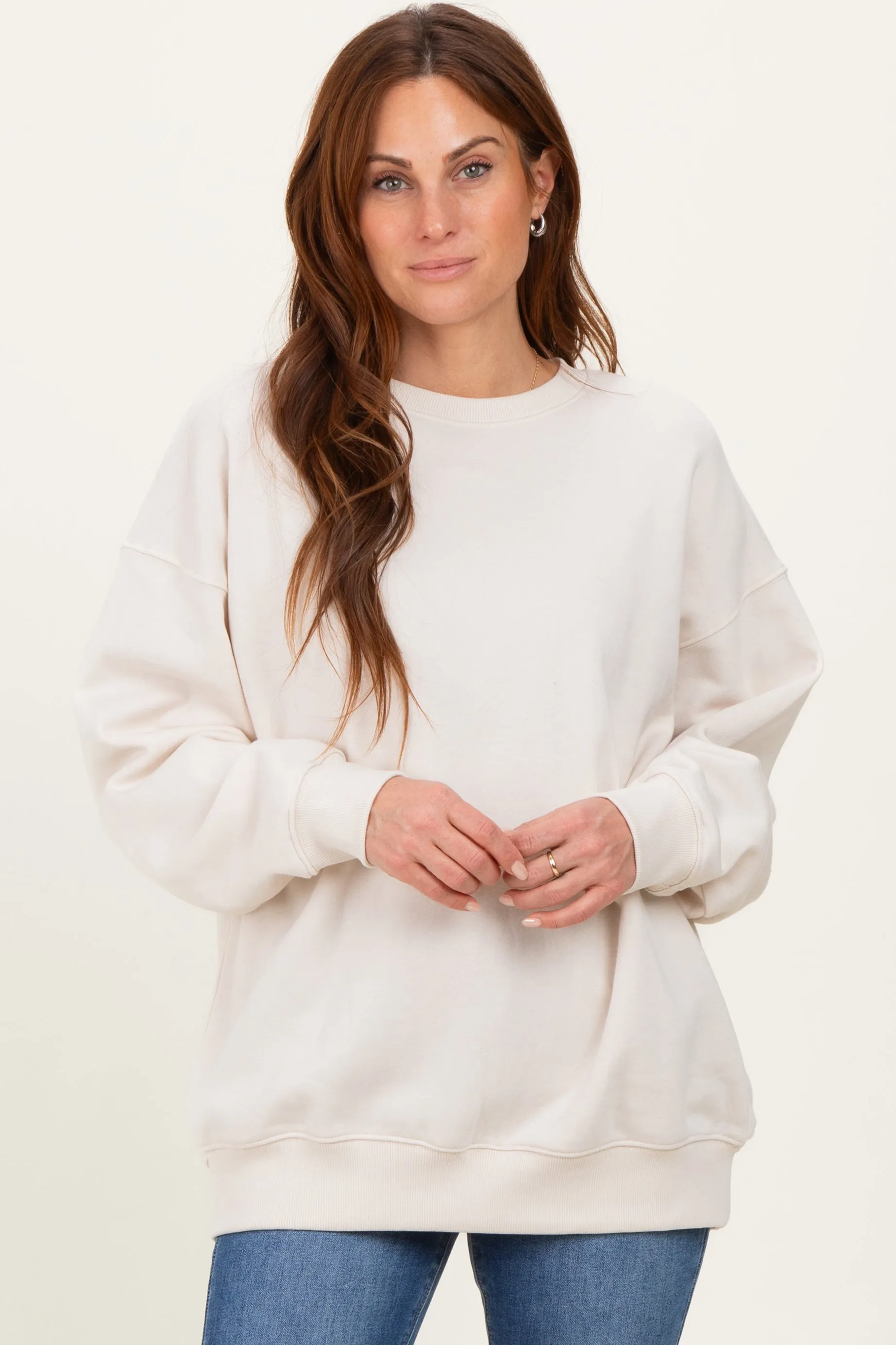 Sand Oversized Fleece Sweatshirt sold by Pinkblush