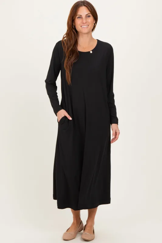 Black Relaxed Fit Long Sleeve Basic Dress sold by Pinkblush