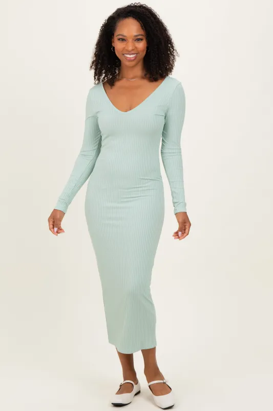 Sage V-Neck Long Sleeve Fitted Maxi Dress sold by Pinkblush