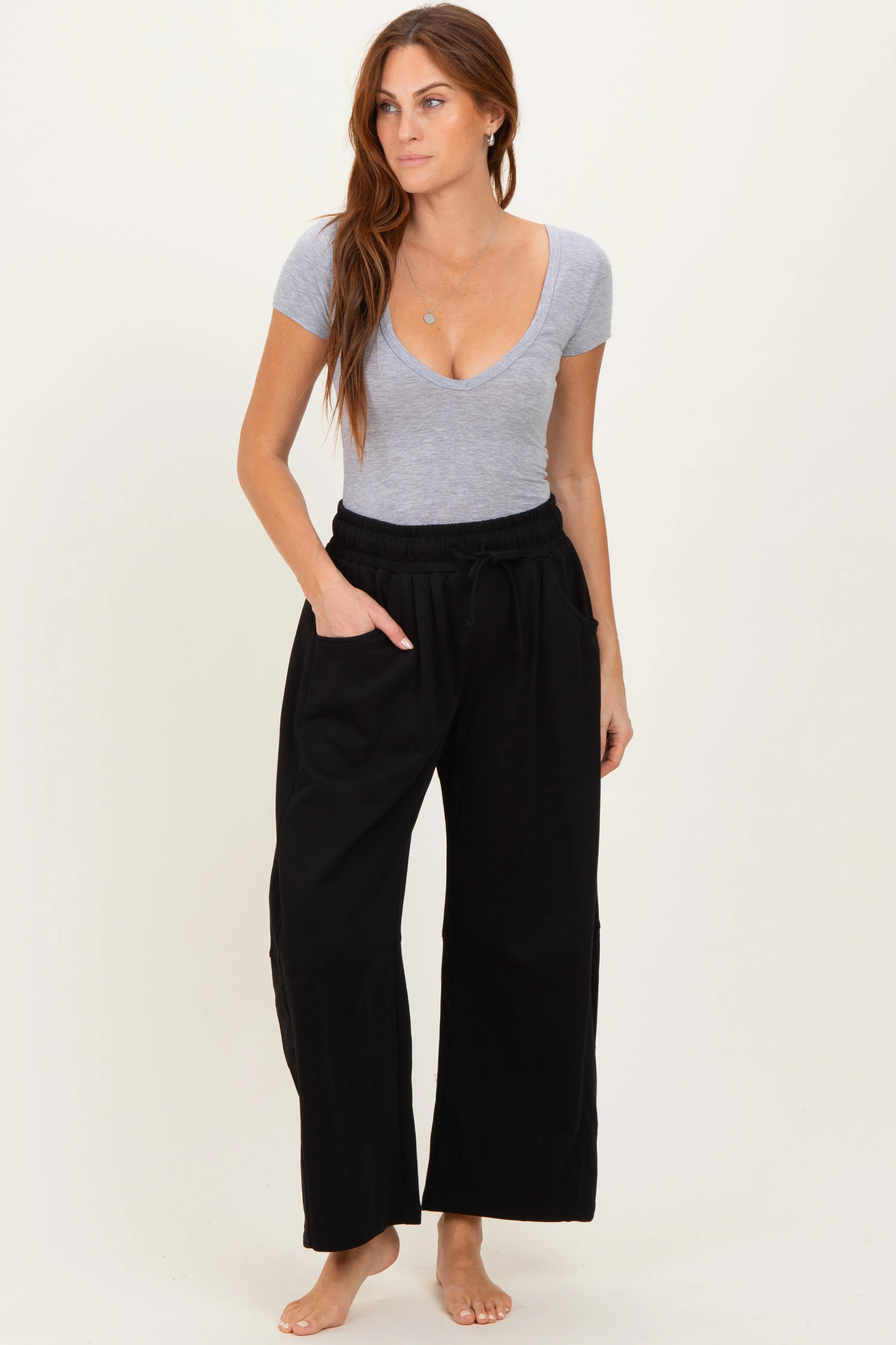 Black Barrel Leg Terry Sweatpants sold by Pinkblush