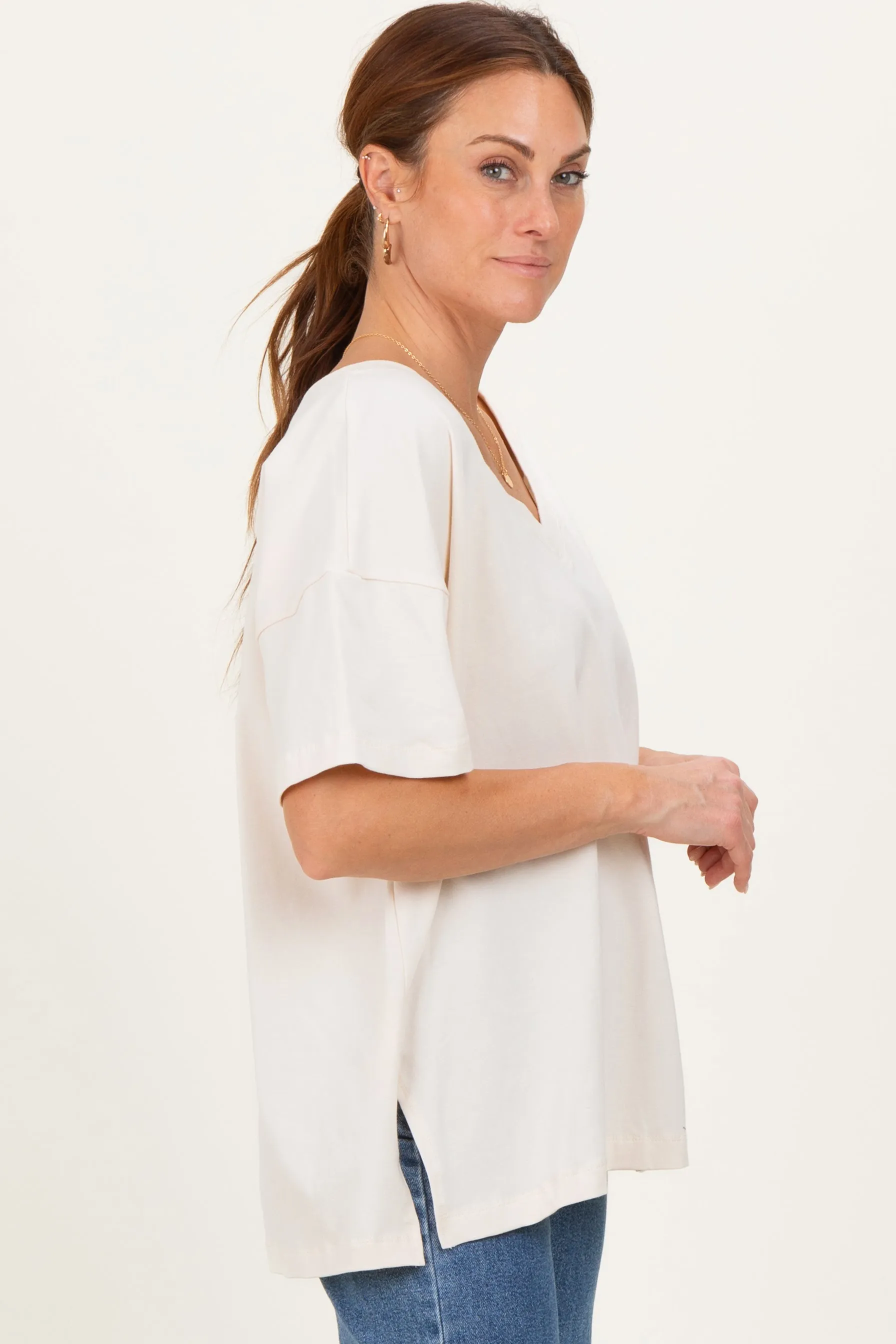 Ivory Oversized Reversible V-Neck Tee sold by Pinkblush product image thumbnail 3