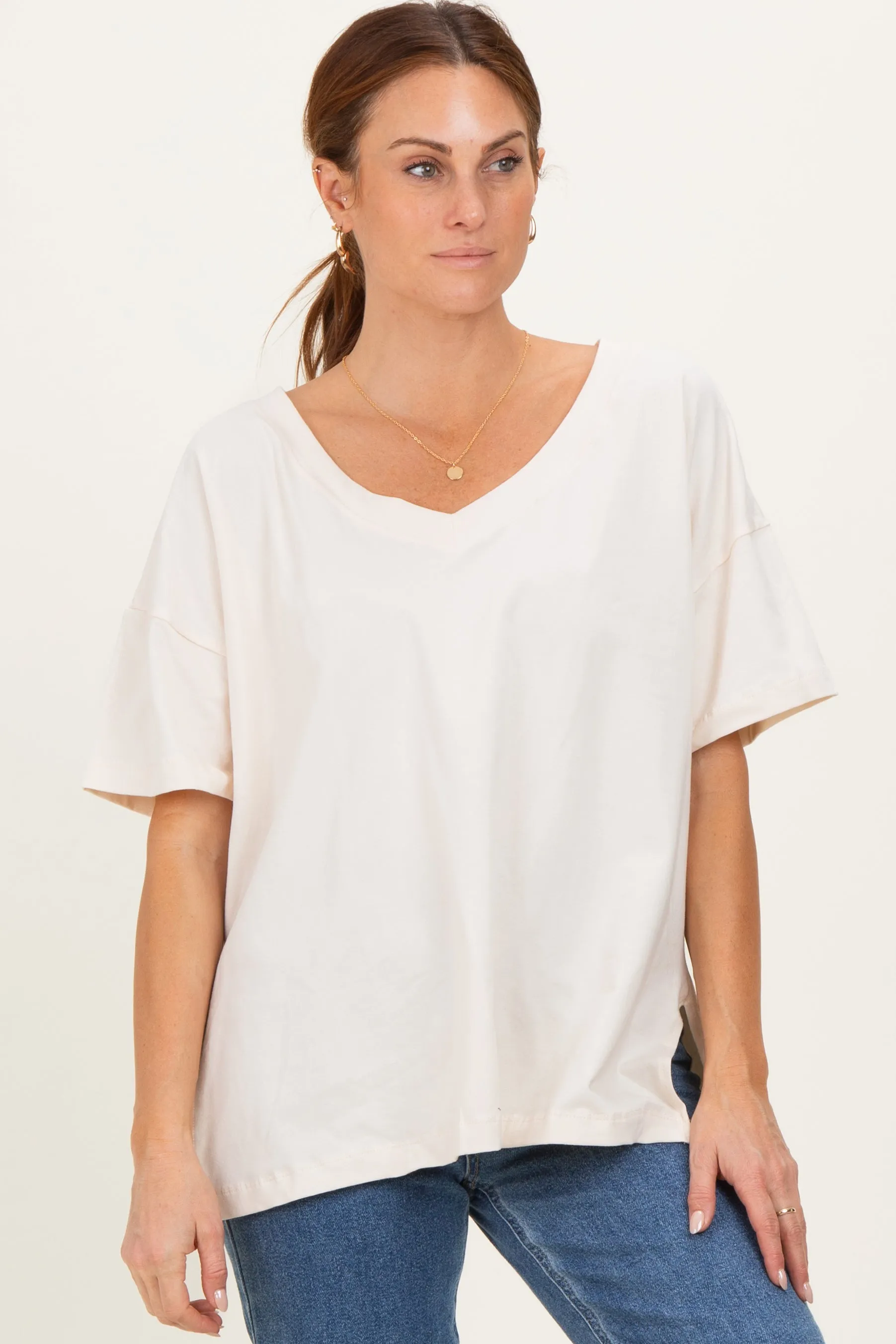 Ivory Oversized Reversible V-Neck Tee sold by Pinkblush product image thumbnail 2