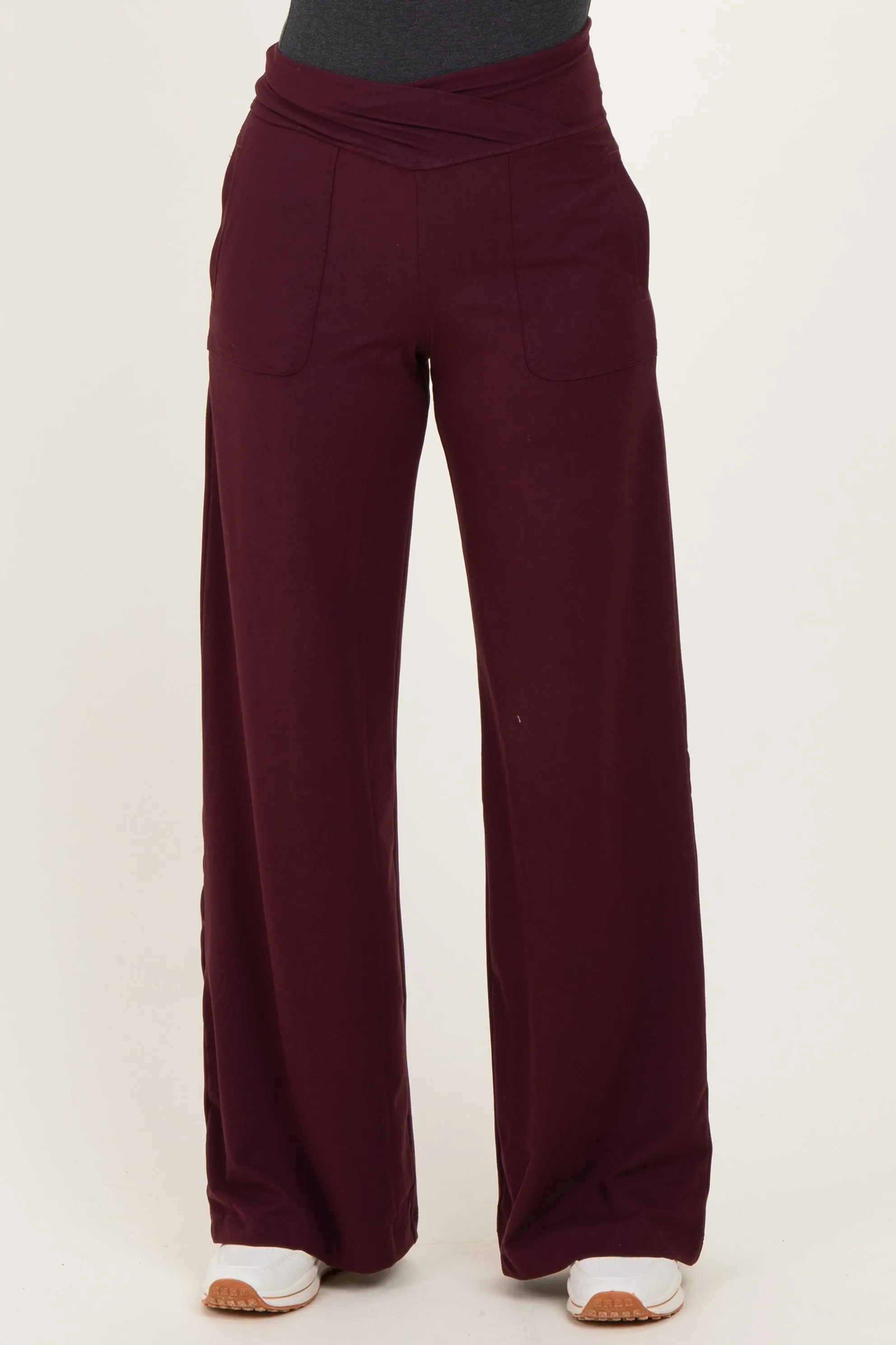 Wine Crossover Waist Active Wide Leg Pant sold by Pinkblush product image thumbnail 2