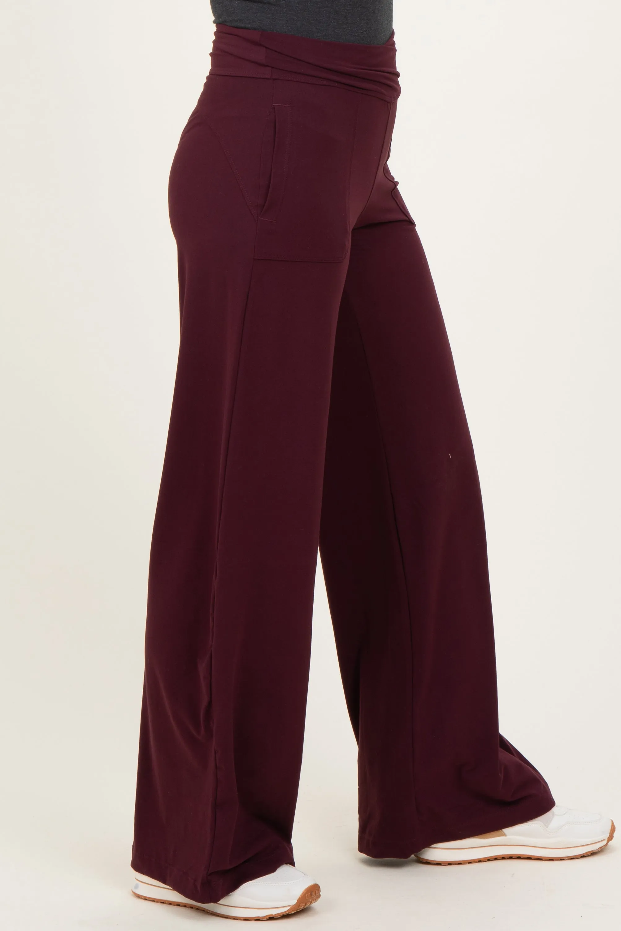 Wine Crossover Waist Active Wide Leg Pant sold by Pinkblush product image thumbnail 3