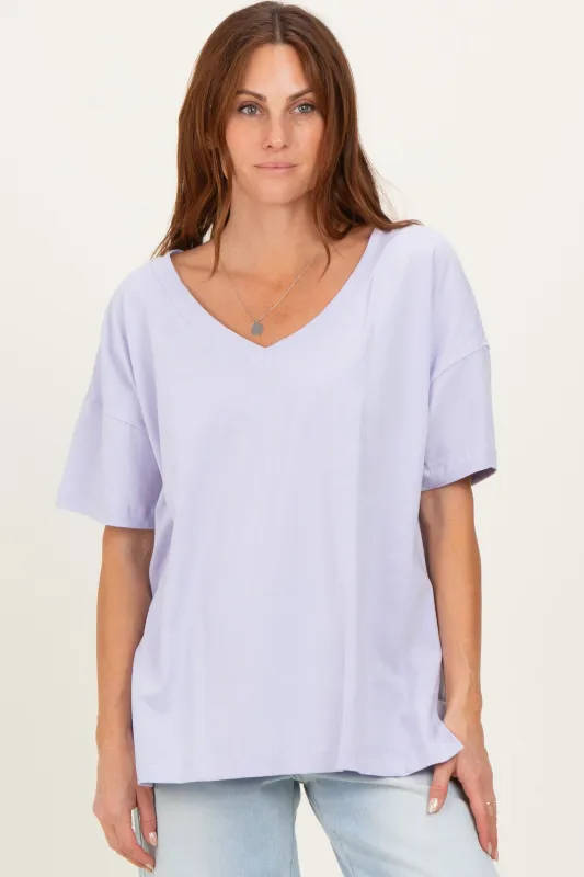 Lavender Oversized Reversible V-Neck Tee sold by Pinkblush