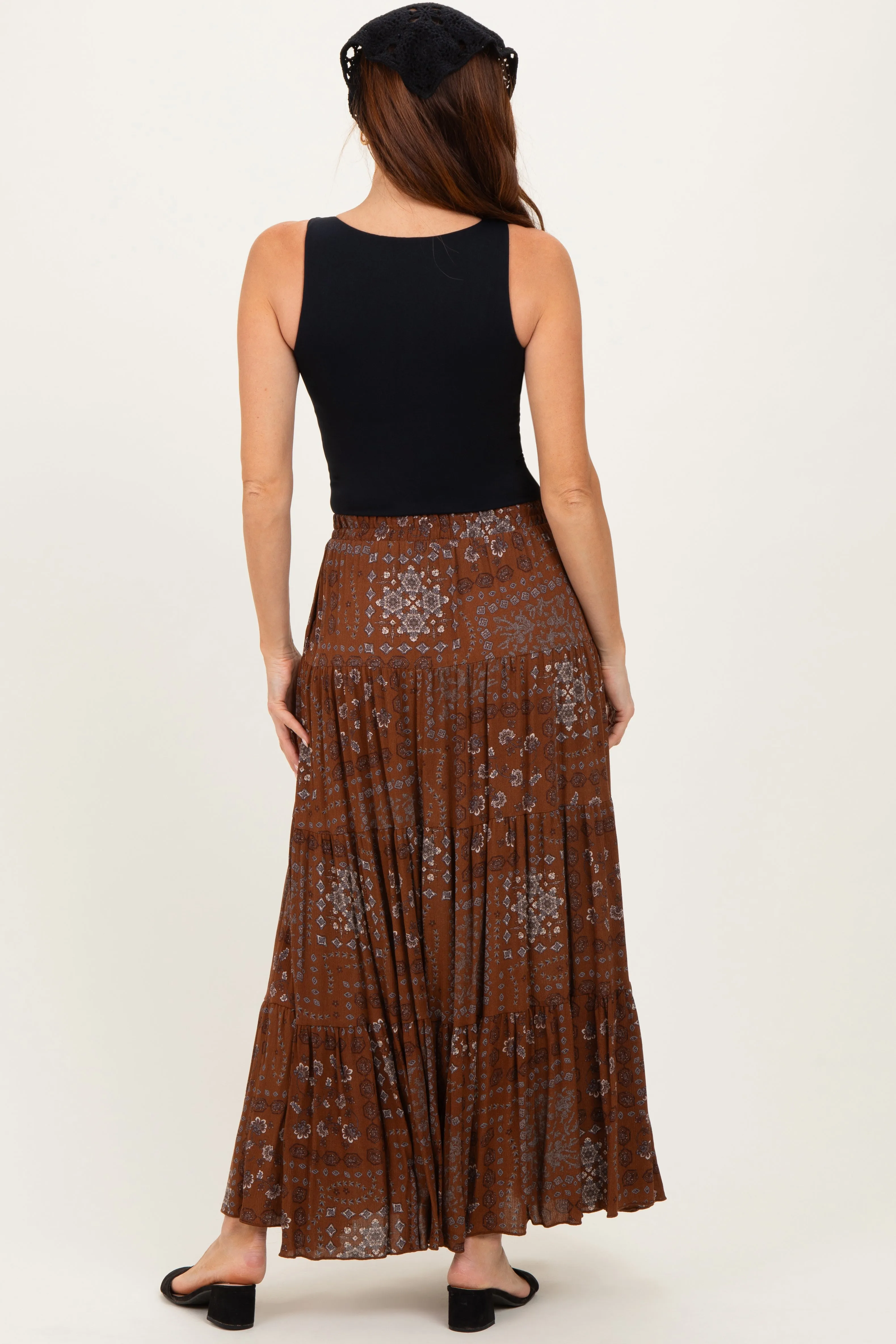 Brown Printed Tiered Maxi Skirt sold by Pinkblush product image thumbnail 3