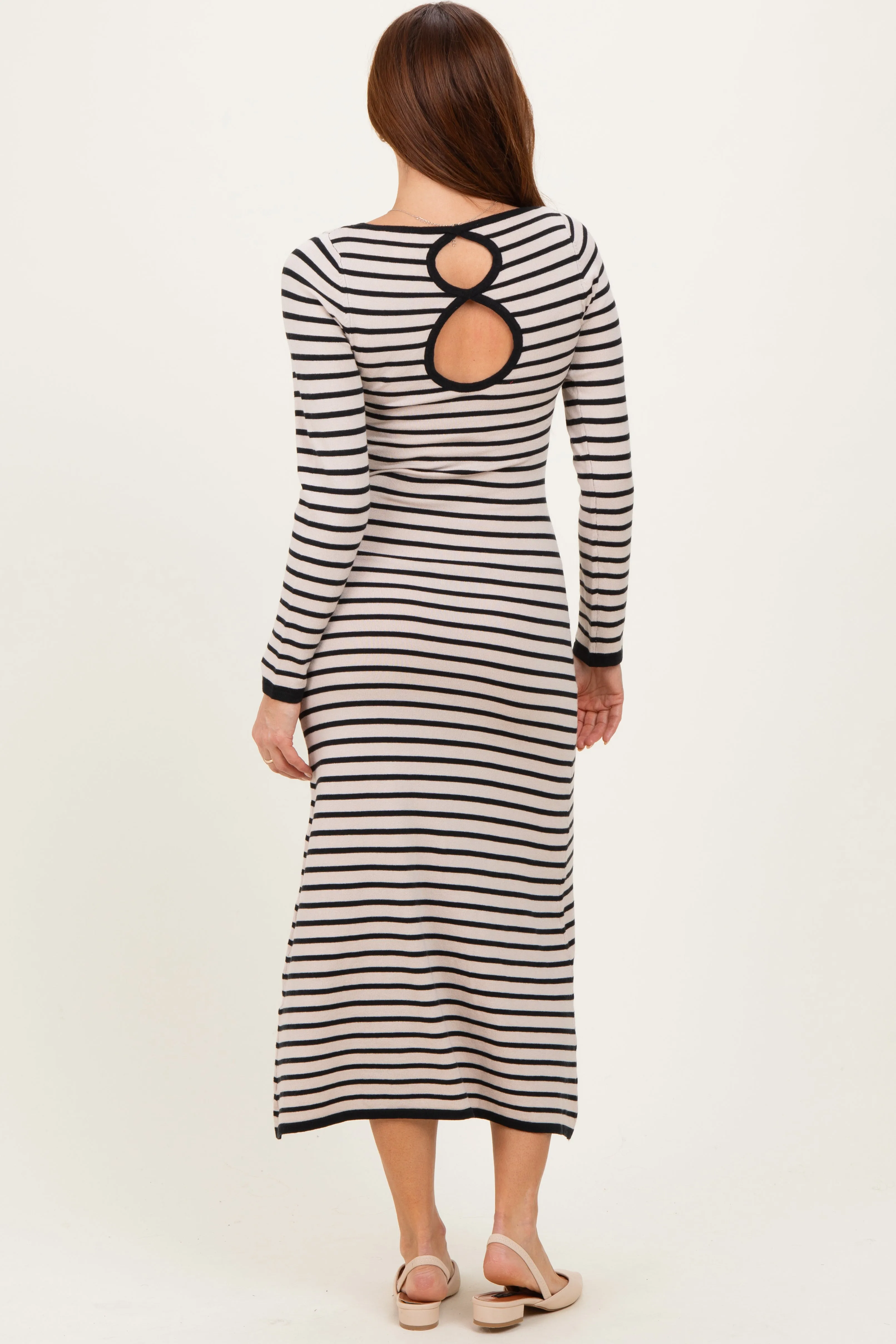 Black Striped Cutout Long Sleeve Maxi Dress sold by Pinkblush product image thumbnail 4