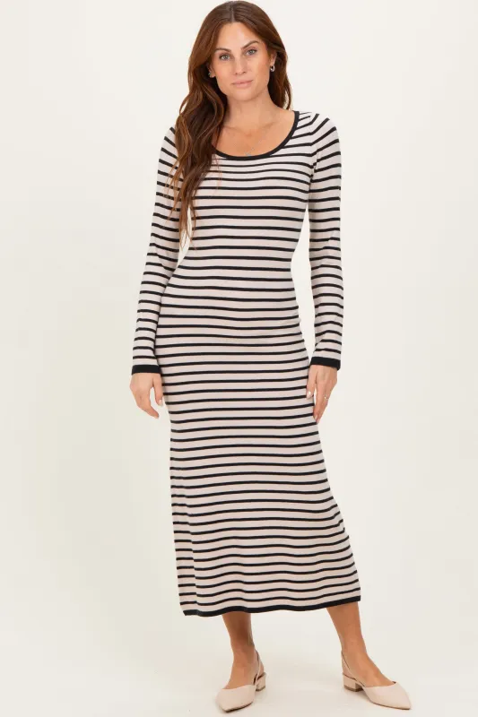 Black Striped Cutout Long Sleeve Maxi Dress sold by Pinkblush