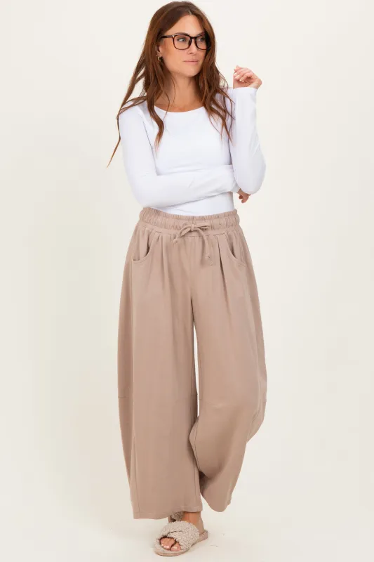 Taupe Barrel Leg Terry Sweatpants sold by Pinkblush