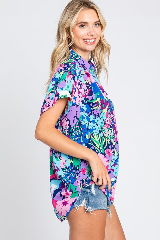 Navy Abstract Floral Button Down Top sold by Pinkblush product image thumbnail 2