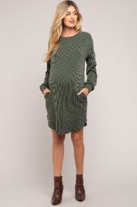 Olive Rib Knit Long Sleeve Maternity Dress sold by Pinkblush