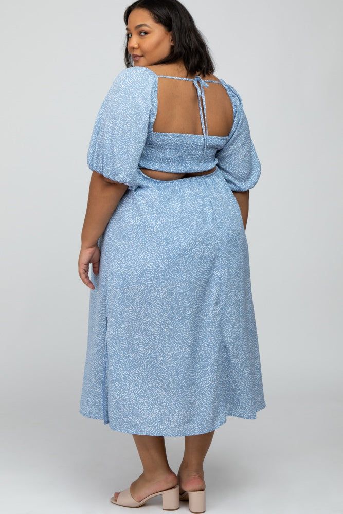 Light Blue Dot Print Plus Maternity Midi Dress sold by Pinkblush product image thumbnail 4