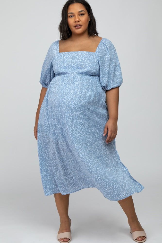 Light Blue Dot Print Plus Maternity Midi Dress sold by Pinkblush