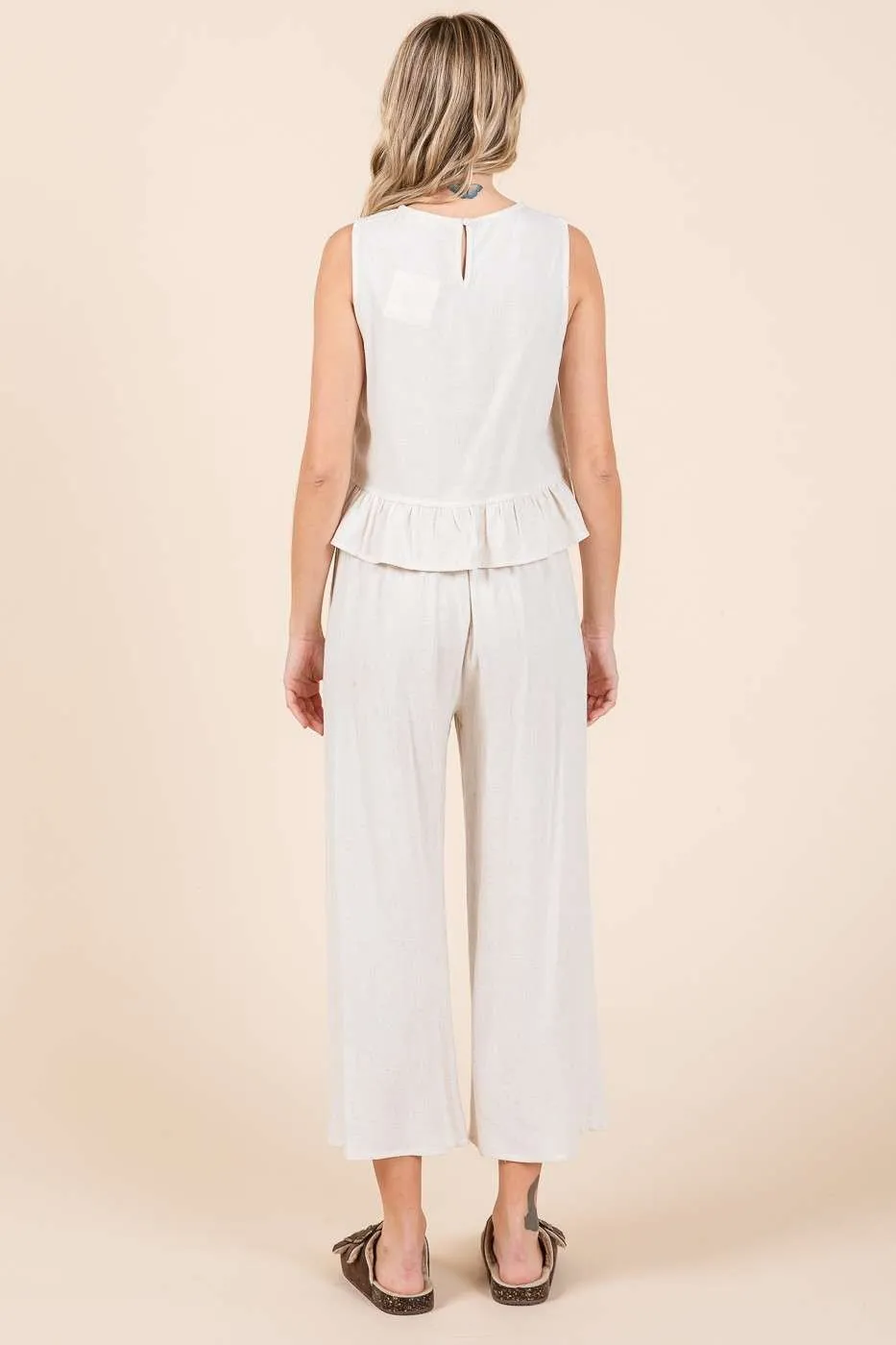 Linen Ruffle Tank Top And Pants Set sold by Pinkblush product image thumbnail 3
