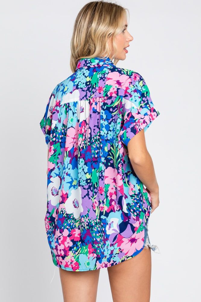 Navy Abstract Floral Button Down Top sold by Pinkblush product image thumbnail 3