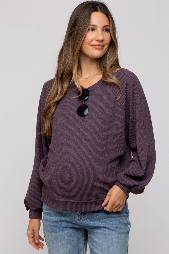 Plum Ribbed Maternity Pullover Top sold by Pinkblush