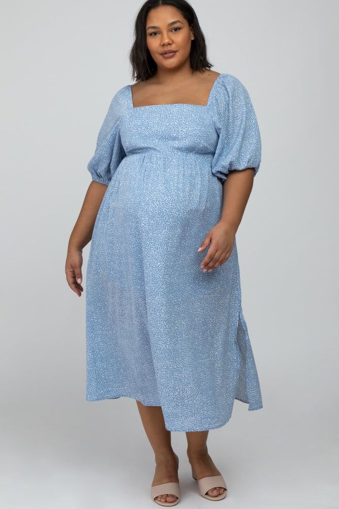 Light Blue Dot Print Plus Maternity Midi Dress sold by Pinkblush product image thumbnail 2