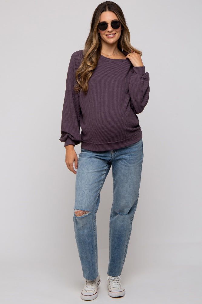 Plum Ribbed Maternity Pullover Top sold by Pinkblush product image thumbnail 5