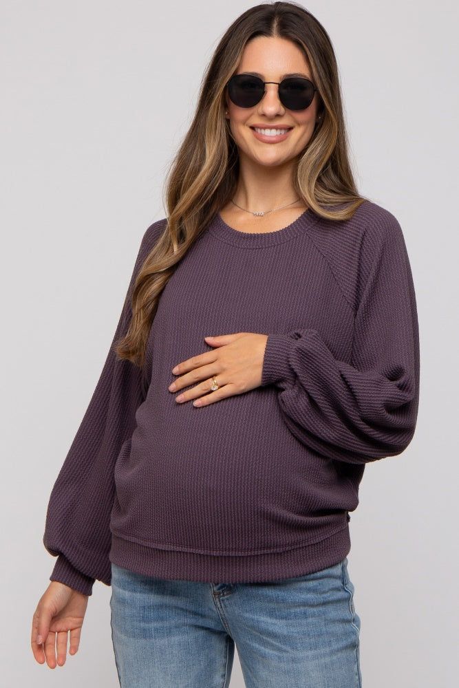 Plum Ribbed Maternity Pullover Top sold by Pinkblush product image thumbnail 2
