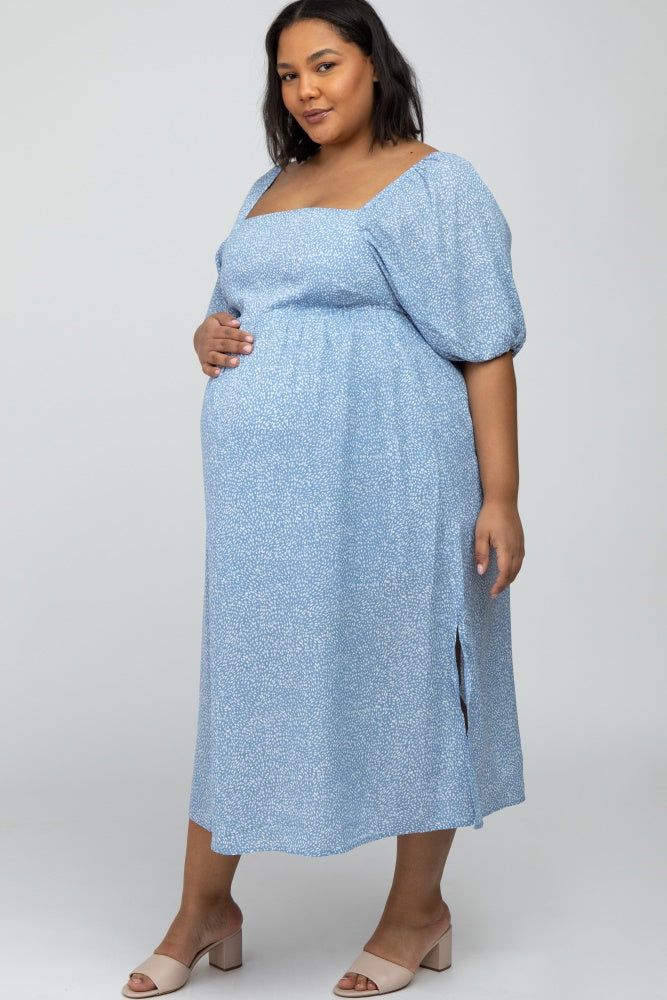Light Blue Dot Print Plus Maternity Midi Dress sold by Pinkblush product image thumbnail 3