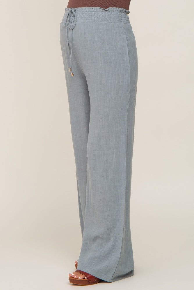 Sage Smocked Waist Wide Leg Linen Maternity Pants sold by Pinkblush product image thumbnail 3