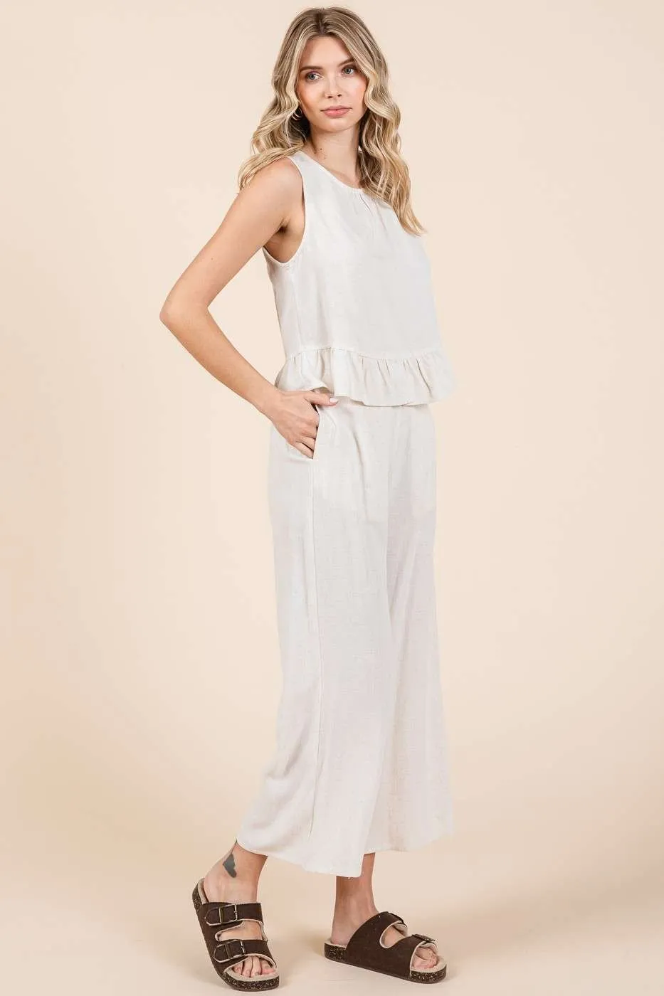 Linen Ruffle Tank Top And Pants Set sold by Pinkblush product image thumbnail 2
