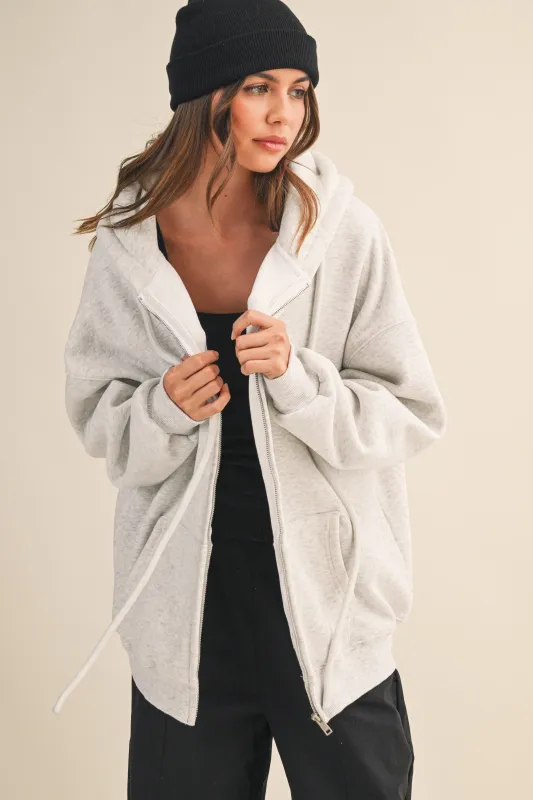Light Grey Oversized Zip Up Hoodie sold by Pinkblush