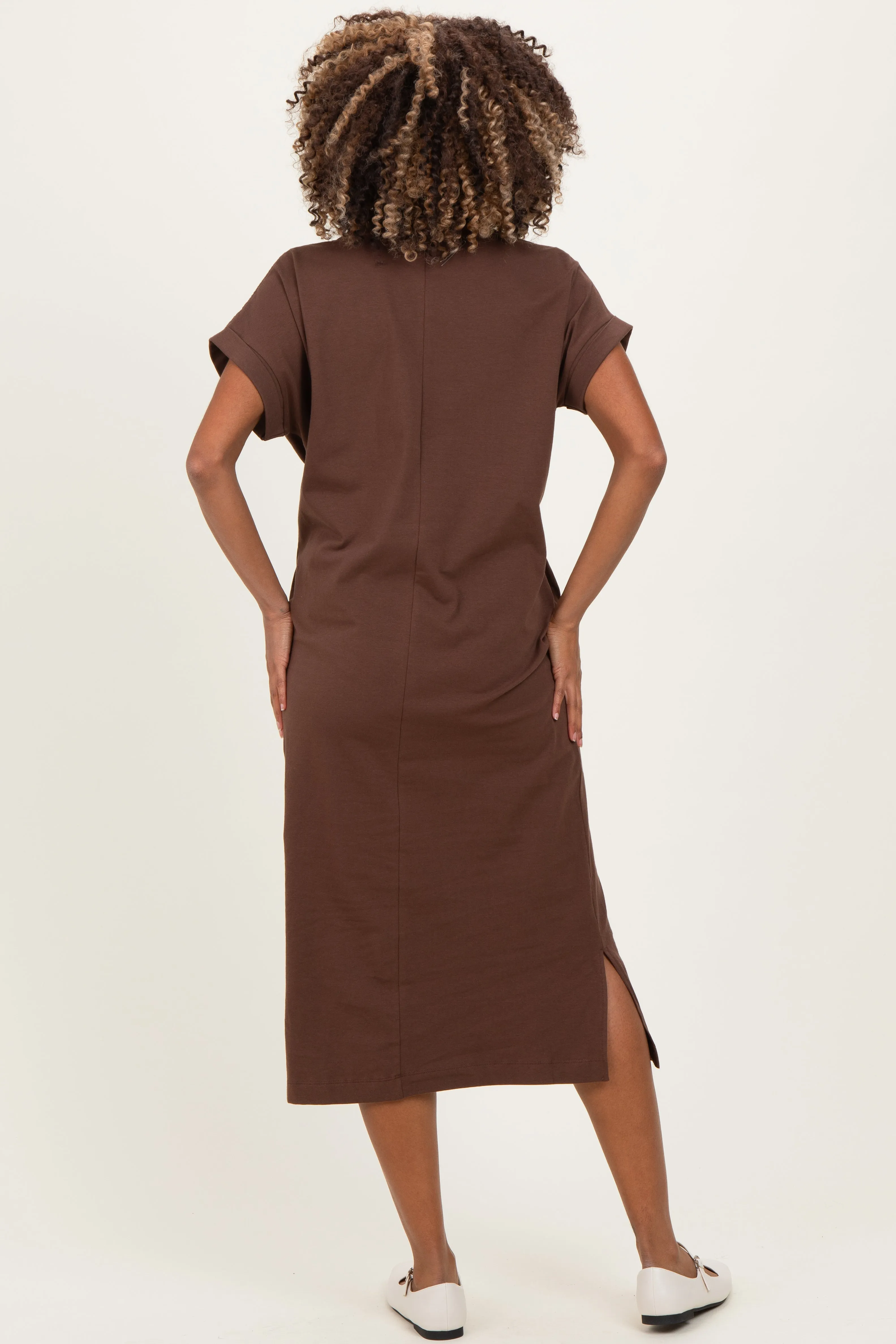 Brown Pocket Front Maternity Midi T-Shirt Dress sold by Pinkblush product image thumbnail 4