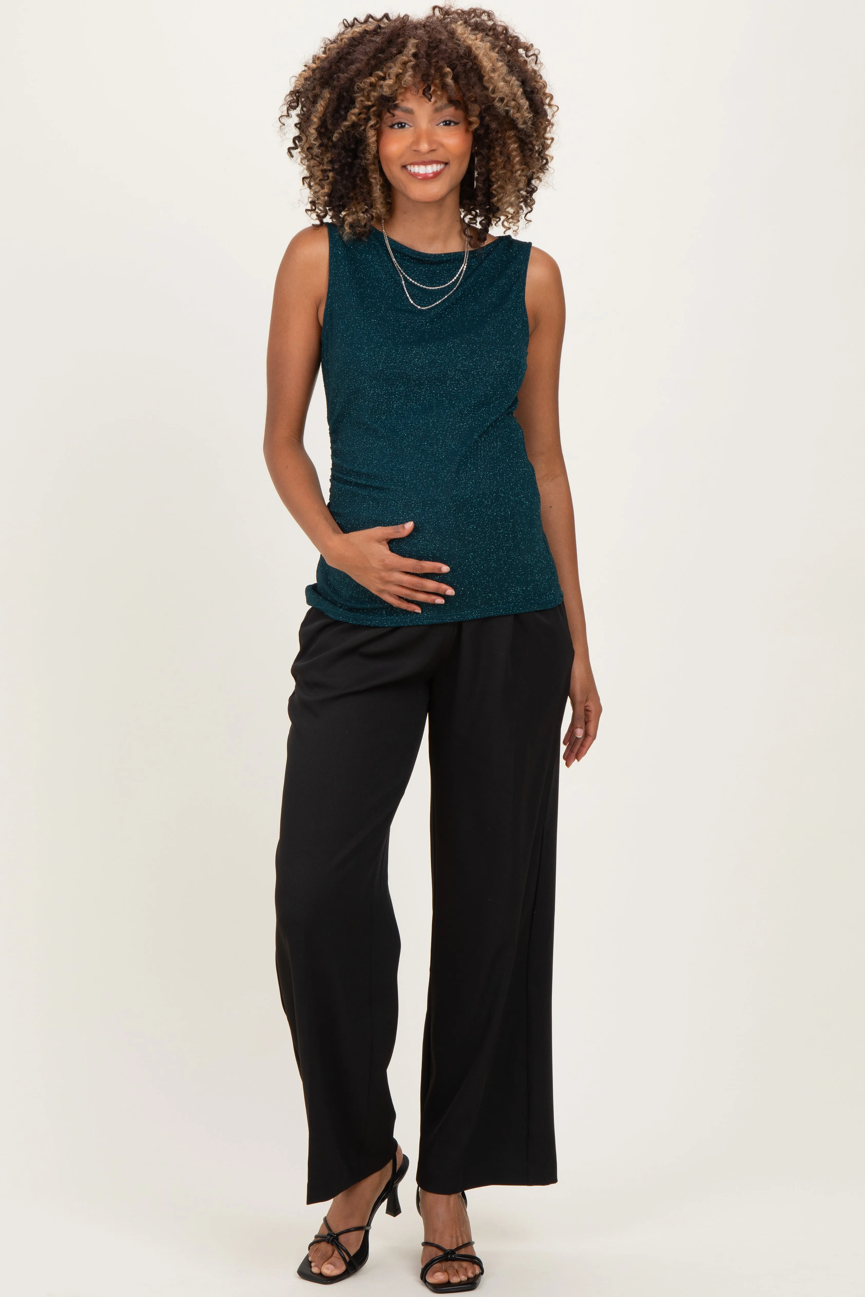 Forest Green Glitter Ruched Sleeveless Maternity Top sold by Pinkblush product image thumbnail 3