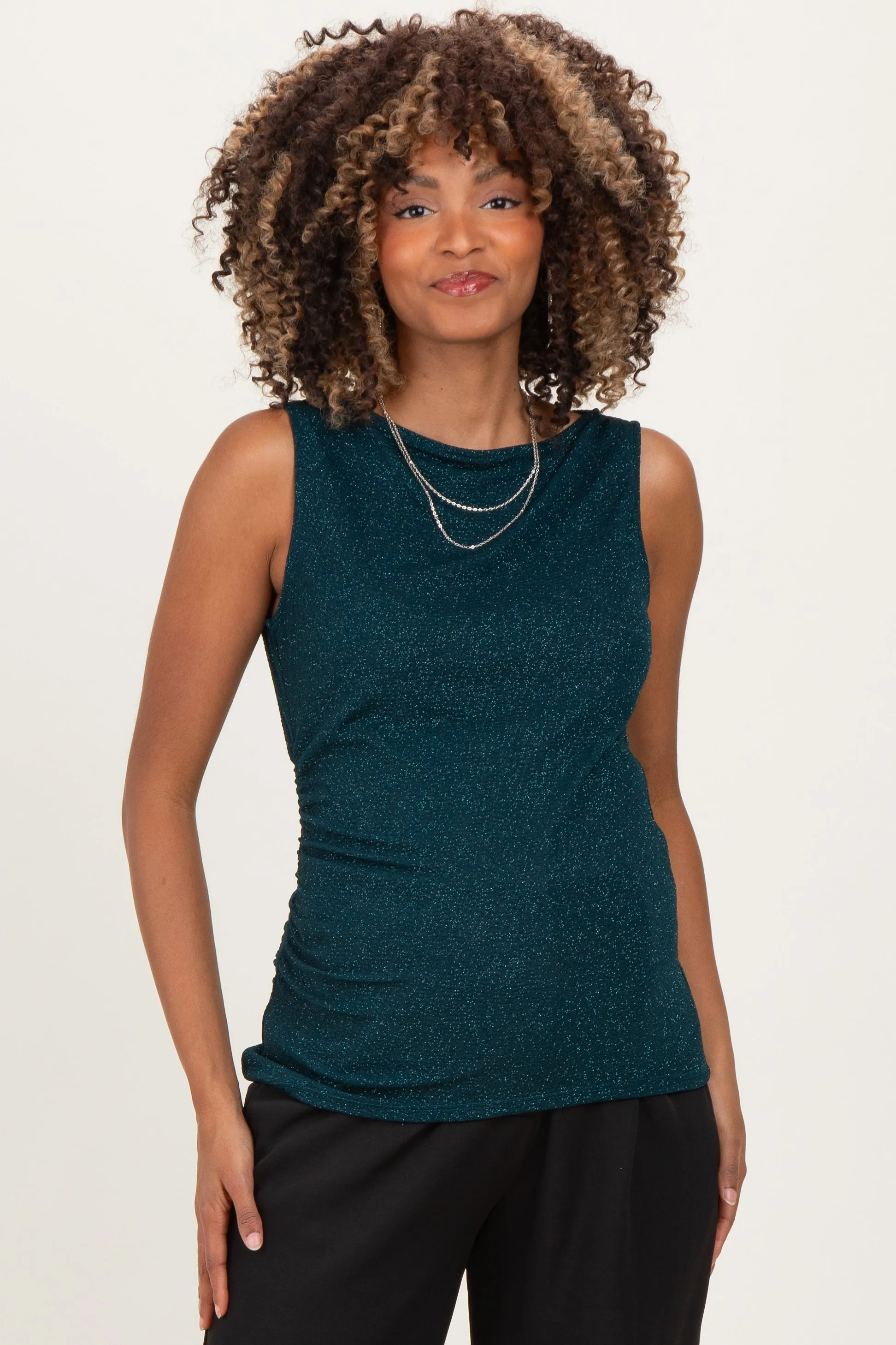 Forest Green Glitter Ruched Sleeveless Maternity Top sold by Pinkblush
