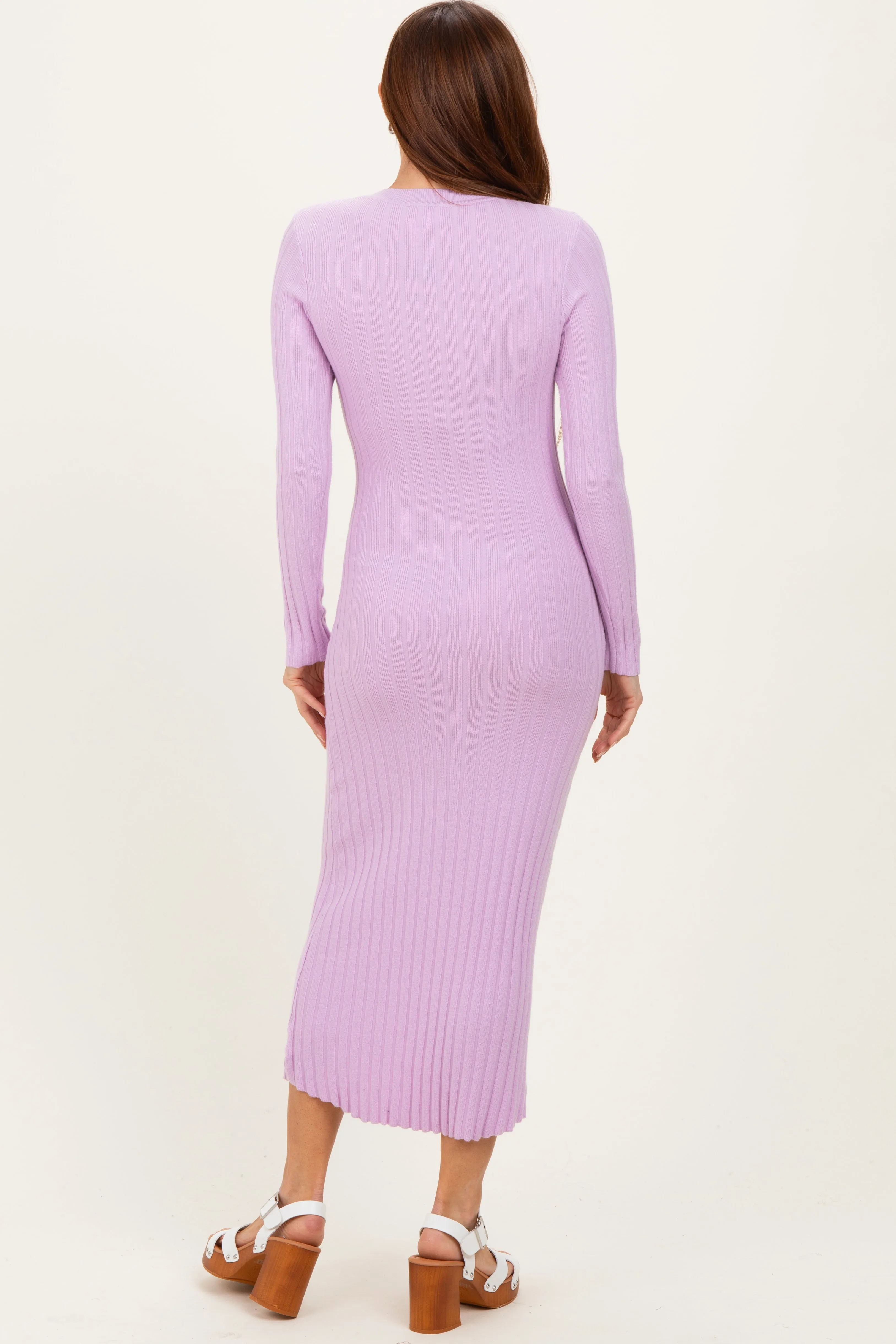 Lilac Ribbed Knit Fitted Midi Sweater Dress sold by Pinkblush product image thumbnail 4
