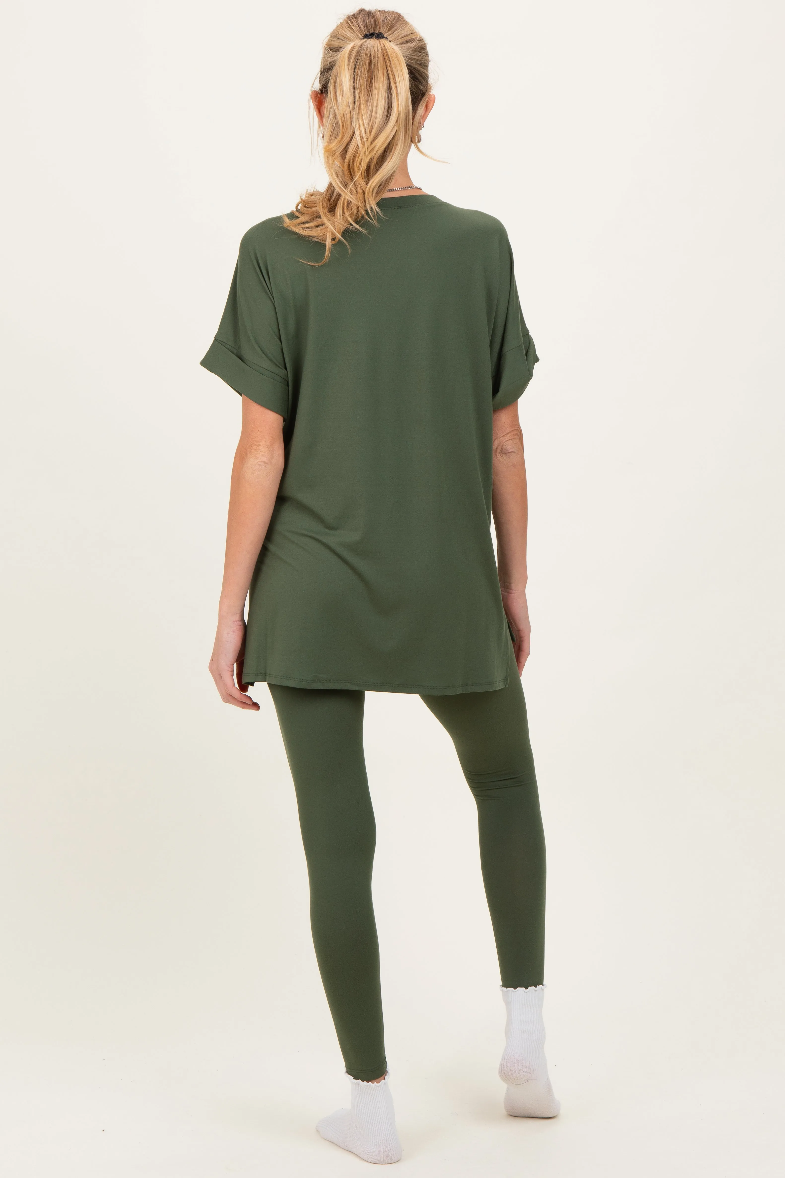 Olive Oversized V-Neck Tee Legging Maternity Lounge Set sold by Pinkblush product image thumbnail 3