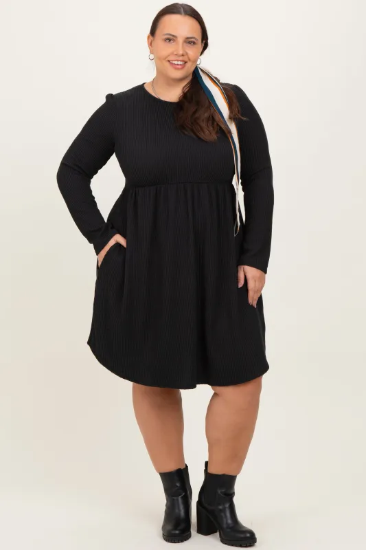 Navy Textured Rib Long Sleeve Plus Dress sold by Pinkblush