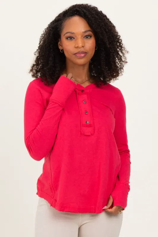 Fuchsia Long Sleeve Exposed Seam Top sold by Pinkblush