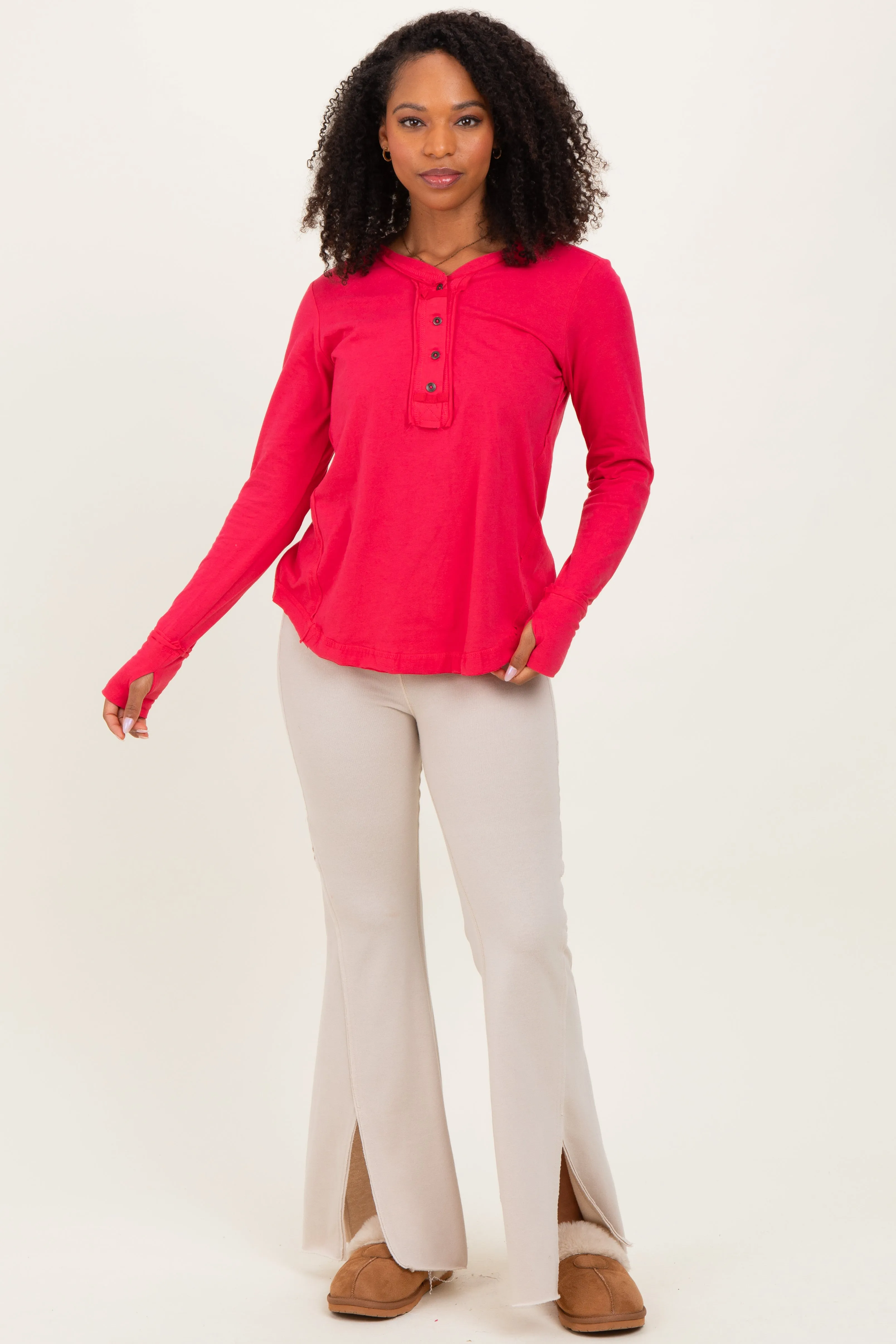 Fuchsia Long Sleeve Exposed Seam Top sold by Pinkblush product image thumbnail 2
