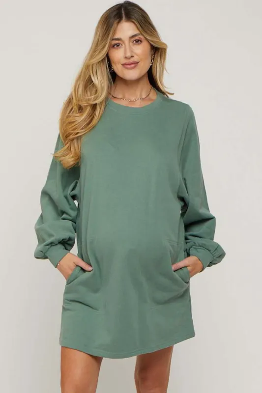 Green Ultra Soft Maternity Sweatshirt Dress sold by Pinkblush