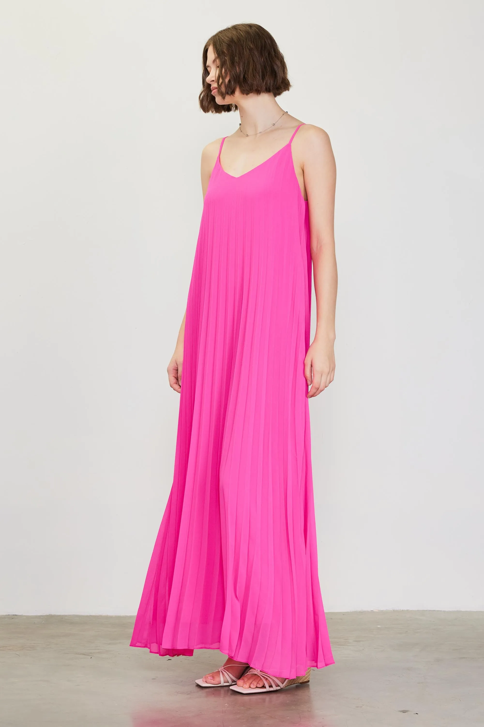 Fuchsia Pleated Sleeveless Maxi Dress sold by Pinkblush product image thumbnail 2